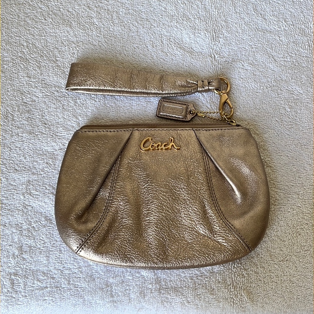 Coach Gold Metallic Leather Mini Card Wallet 7.5"X5"